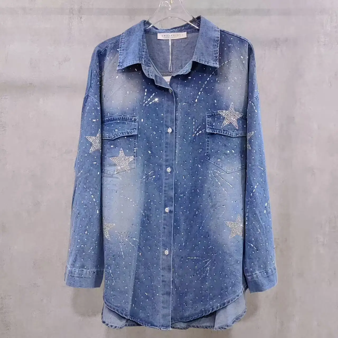 

Осенняя джинсовая рубашка с рисунком спереди и сзади 2025 года, женская джинсовая рубашка большого размера с длинными рукавами, верхняя хлопковая джинсовая верхняя одежда, пальто