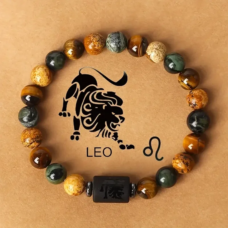 1 pulsera de 12 constelaciones, pulsera de cuentas de piedra Natural, pulsera de piedra con imagen de ojo de tigre de doce constelaciones