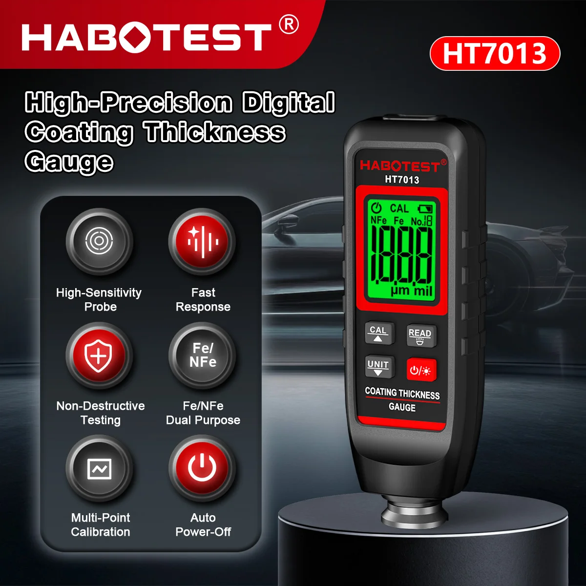 HABOTEST HT7013 Coating Thickness Gauge 0-1500μm Car Paint Film Thickness Tester Measuring FE & NFE Paint Tool Coating Tester Me view 2