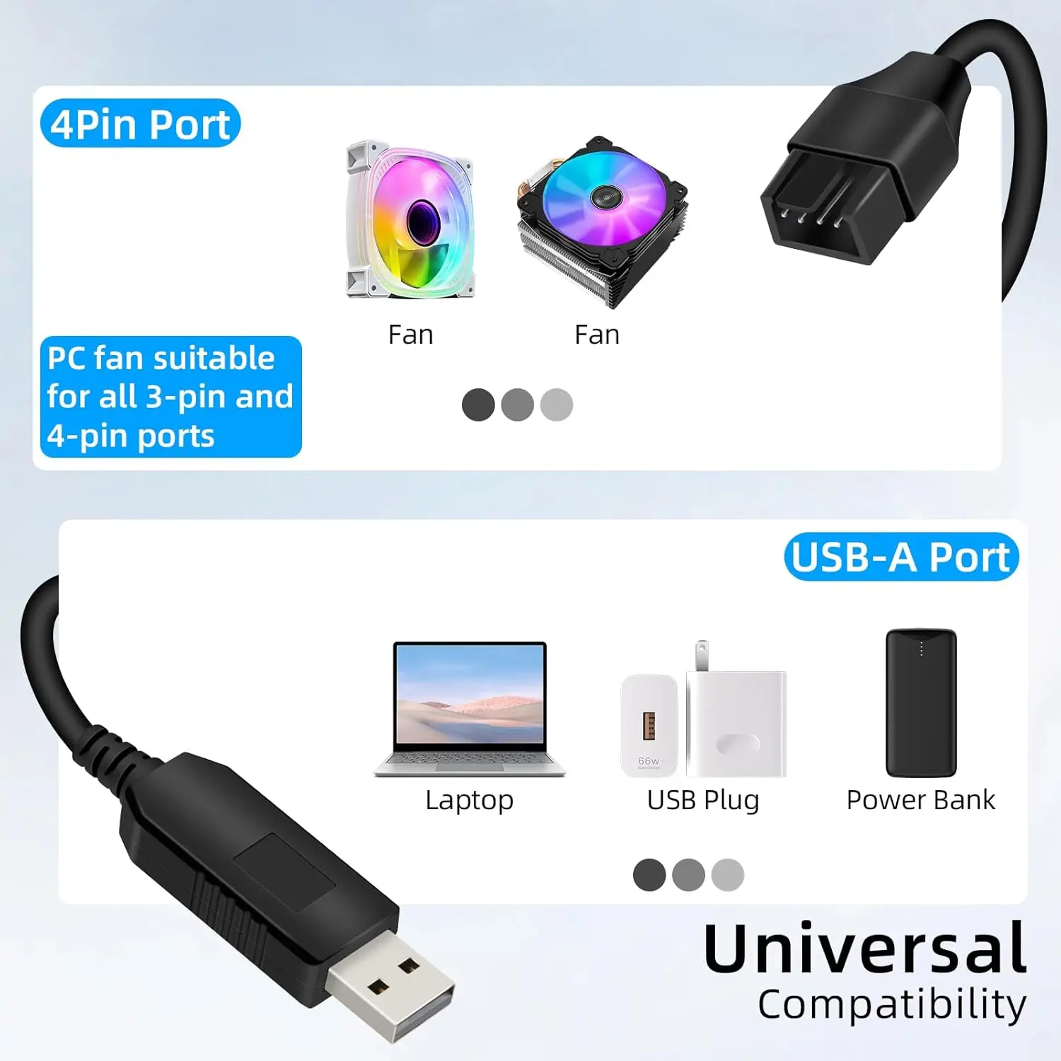 JavicTech USB 5V Power Supply To 4PIN Laptop Fan Power Adapter Cable CPU Chassis Fan Adapter Cable