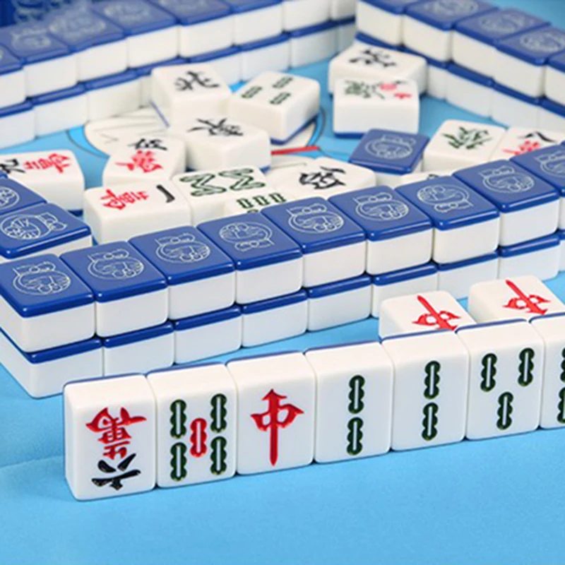 

40mm Mahiong Table Game Household Hand-rubbed 144pcs Blue Cute Cat Mahjong Tiles Cute Trend Blue Cartoon Mahjong Play Game