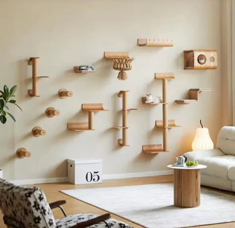 Estante escalada gatos pared forma luna peldaños madera sólida hamaca - imagen 4