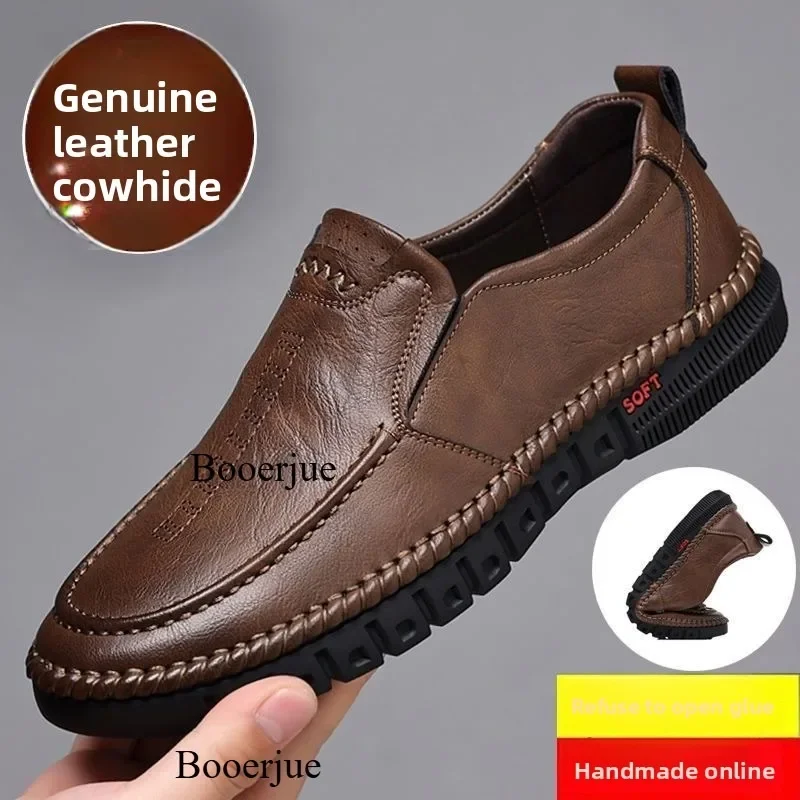 Business Office Wedding Party Footwear Genuine Leather Slip on Loafers for Men Hiking Sports Hand Stitched Formal Dress Shoes