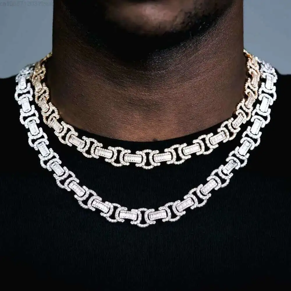 

Small 10mm Baguette Diamond Luxury Jewelry Necklace Men Custom Hip Hop Byzantine Moissanite Cuban Chain