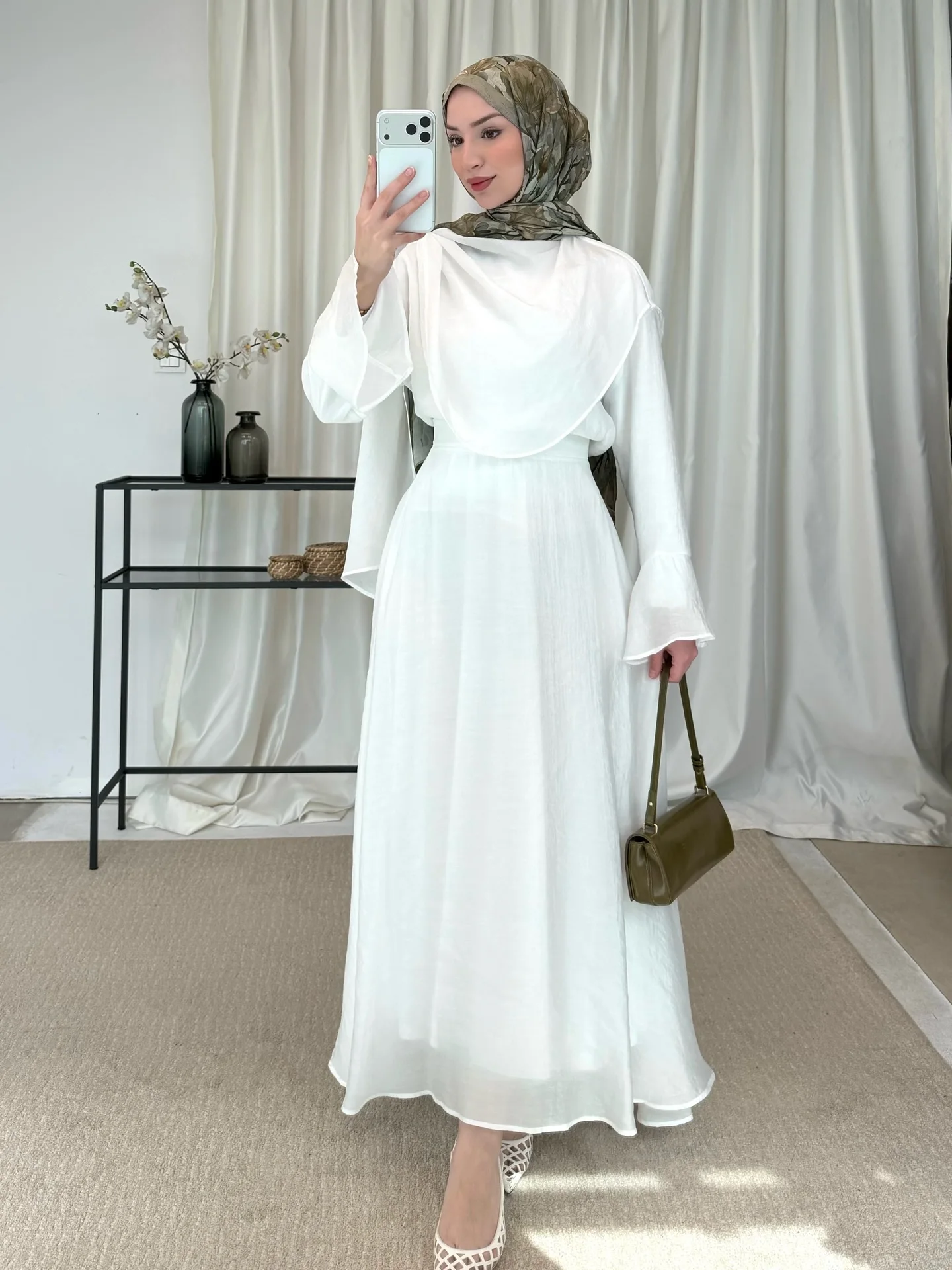 

Simple White Prom Dresses Women's High Collar Long Sleeve Chiffon A-line Ankle Length Evening Gowns Customzied Party Drsses New