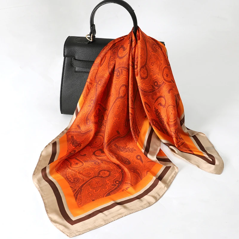 Luxury Women Silk Square Scarf Floral Print Soft Satin Kerchief Hairband Neckerchief Head Hijab Lady Headband Foulard Bag Ribbon - view 6
