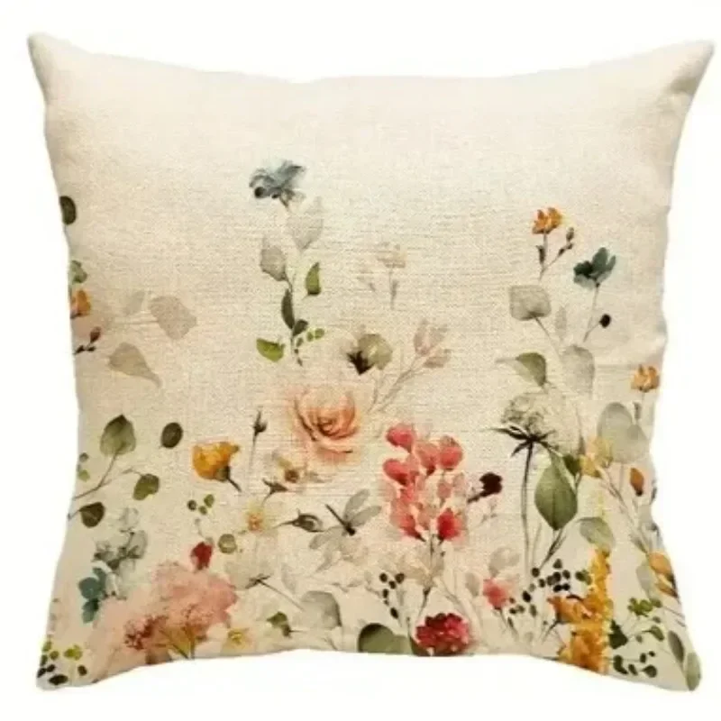 

45*45cm Summer Linen Flower Pillowcase Outdoor Colourful Decorative Single Pillowcase