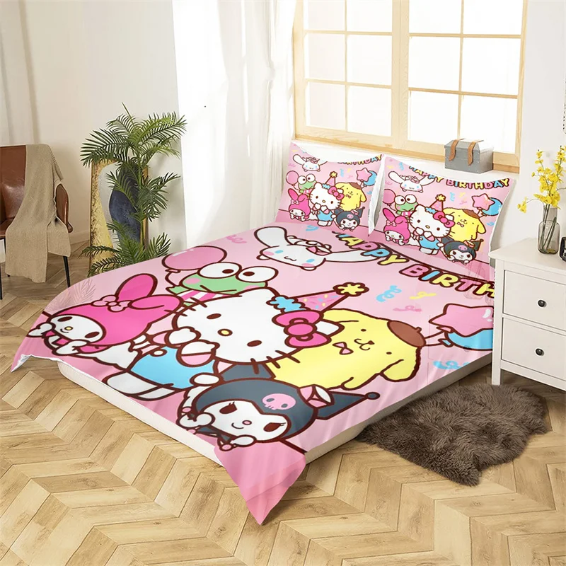 3D Digital Printing Hello Kitty Colorful Bedding Duvet Cover Cartoon Pattern Universal Children and Adult Home Room Decoration