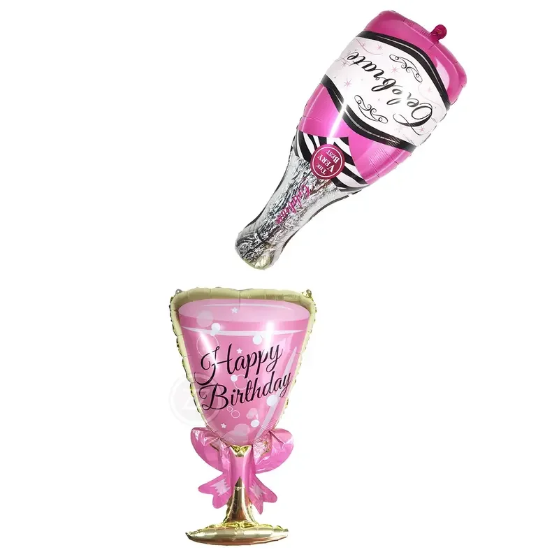 2Pcs （39Inch）Happy Birthday Champagne Bottle and Glass Large Decorative Balloon, Room Decoration, Scene Decoration
