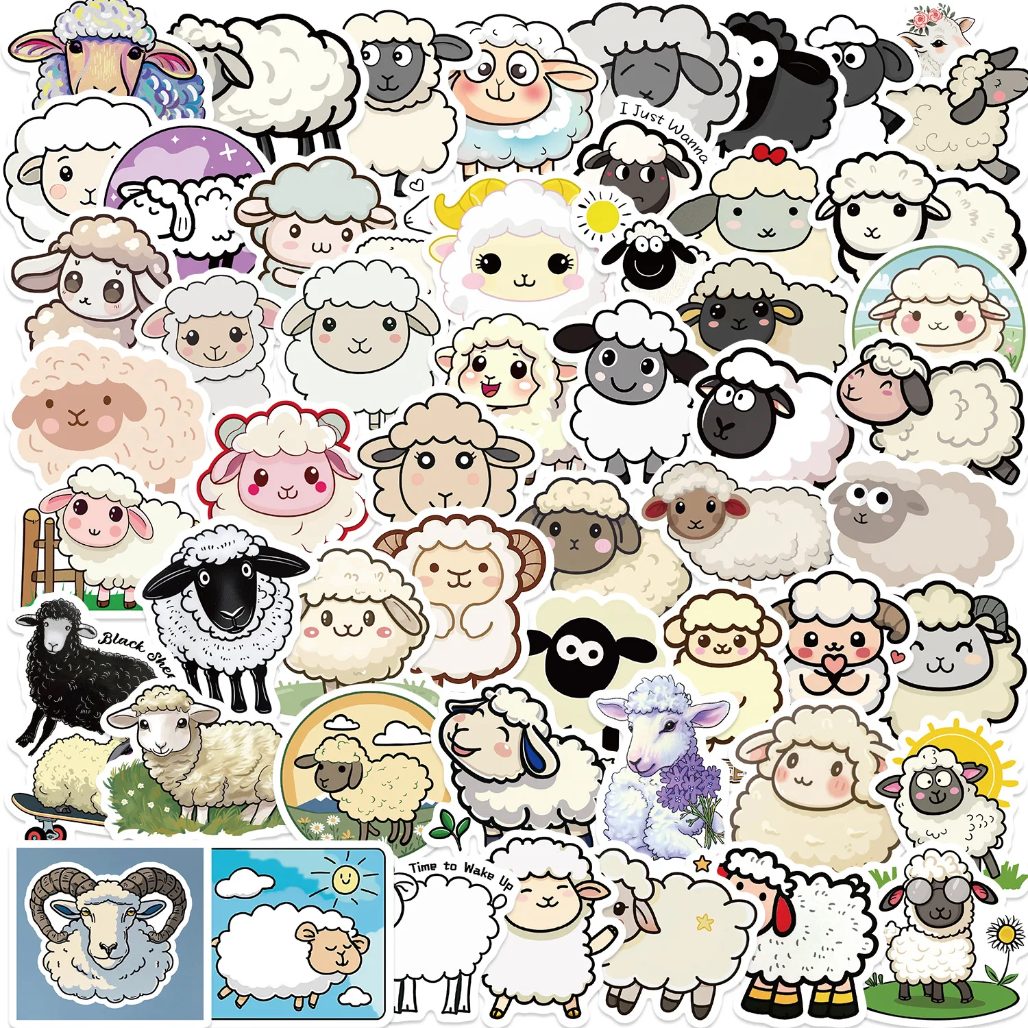 

50PCS Cartoon Sheep Stickers Cute Animal Sticker DIY Scrapbook Laptop Phone Guitar Car Bike Skateboard Graffiti Decals Toys Gift