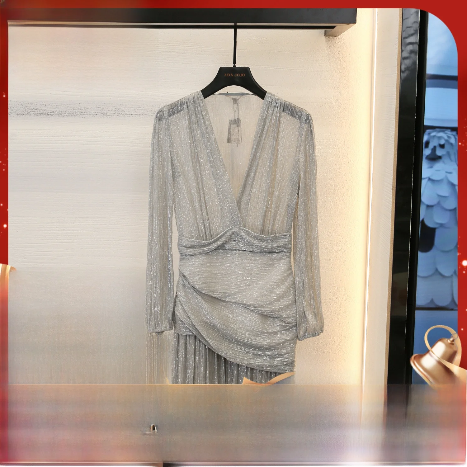 

MaSandeM Early Autumn 2023 V-Ne Slim Fit Glossy Waist-Cinching ort Wrap Dr Sweet And Spicy High Waist Lantern Sve