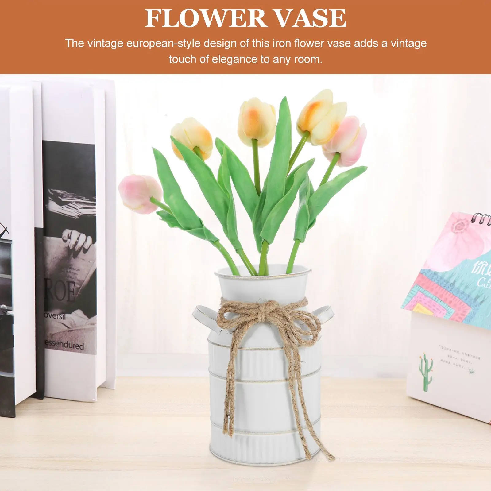 Flower Vases Vintage Iron Milk Pitcher Flower Bottle Milk Can Farmhouse Vase Flower Vase Pot Home Living Room Desktop Decoration