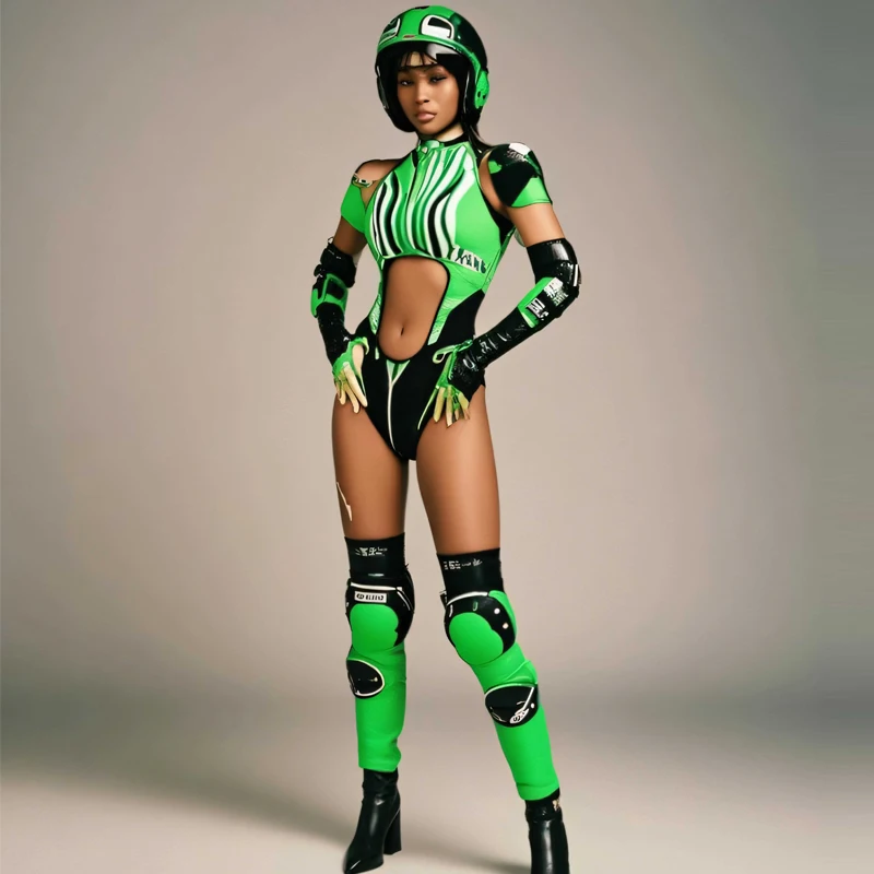 

Sexy Pole Dance Clothing Green Hollow Bodysuit Women Costume Stage Rave Outfit Bar Nightclub DS DJ Party Gogo Wear XS9558