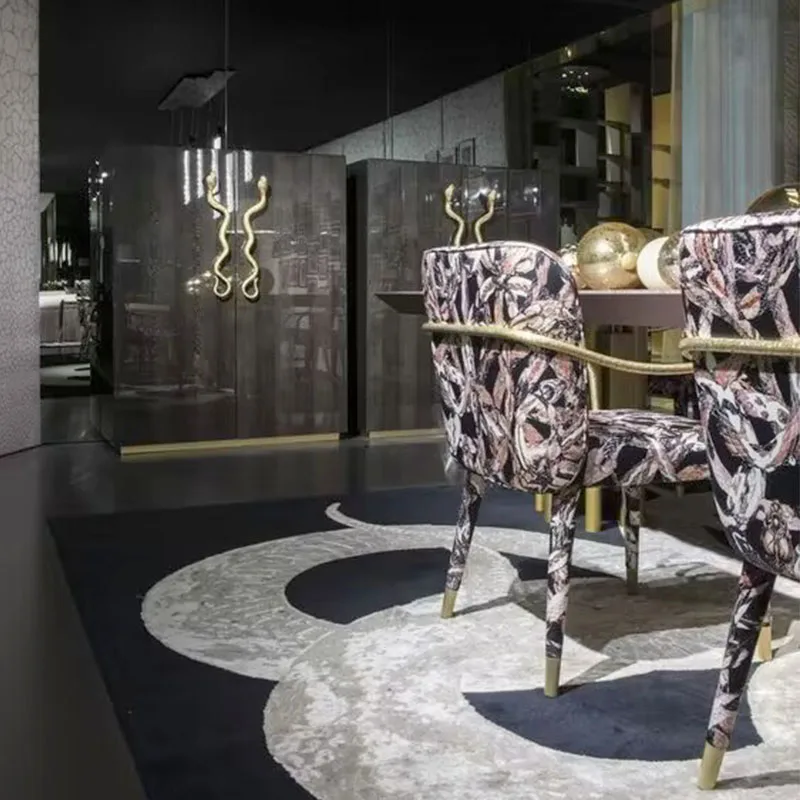 Post-modern Light Luxury Solid Wood Sideboard Villa Large Flat Layer Brass Handle Wine Cabinet Against the Wall