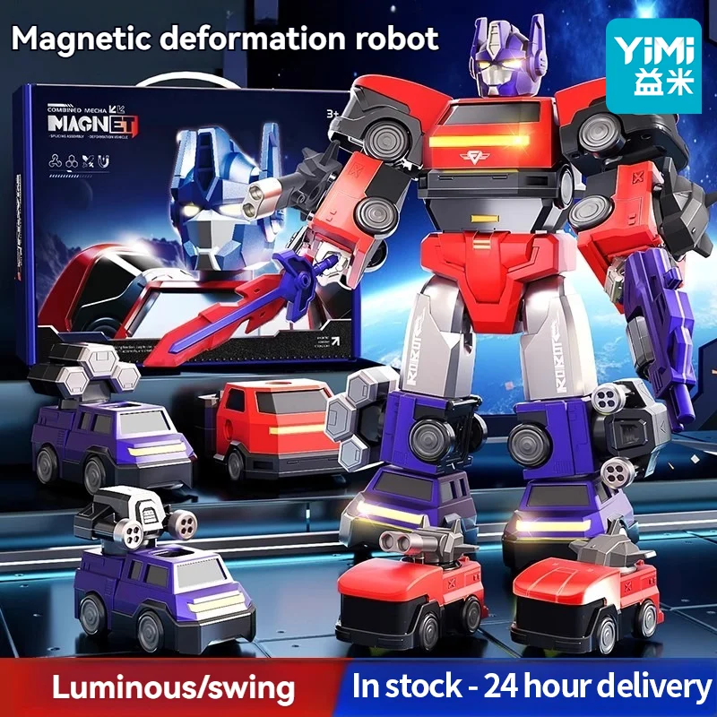 Peuterrobot bouwvoertuigen set transformerende robots voor kinderen Magnetisch speelgoed met stevige connectoren Eenvoudige doe-het-zelf-montage