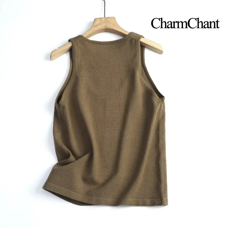 CHARMCHANT Women's U‑Neck Knit Tank Top Sleeveless Solid Color Slim Camisole Streetwear Daily Autumn 2026