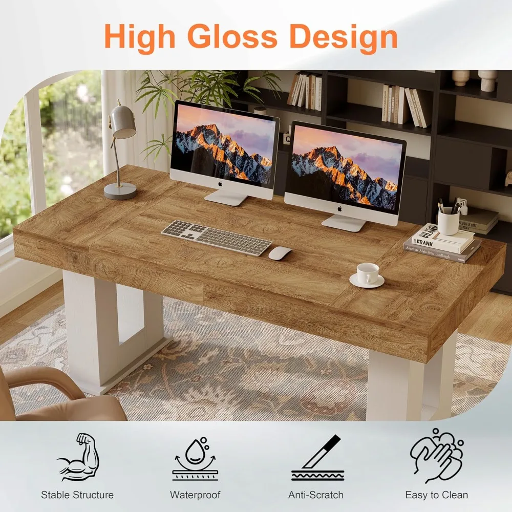 مكتب تنفيذي مقاس 63 بوصة، مكتب كمبيوتر كبير مع سطح مكتب واسع، طاولة محطة عمل خشبية قوية للمكتب المنزلي، مكتب الشركات