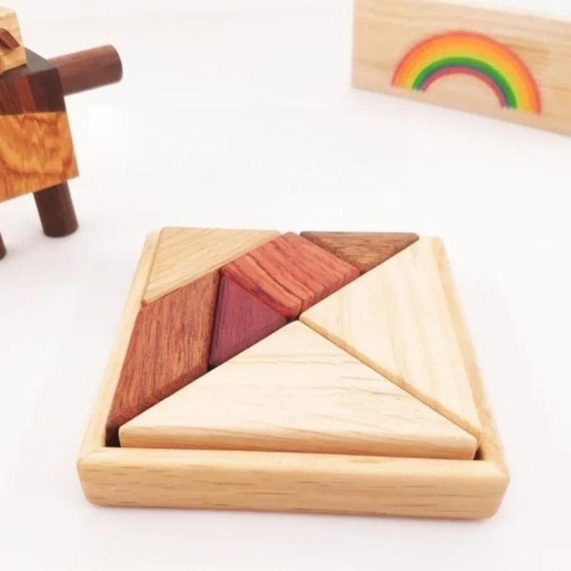 

Natural Wood Tangram Puzzle Building Block Kids Adults Geometry Shape Blocks Puzzle Early Educational Montessori Games Toy