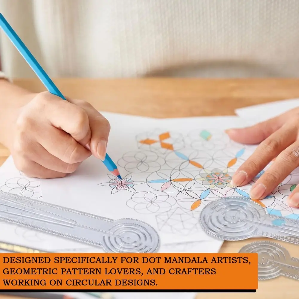 Durable Mandala Drawing Stencil Acrylic Reusable Geometry Pattern Ruler Math Geometry 3-in-1 Compass Protractor Ruler
