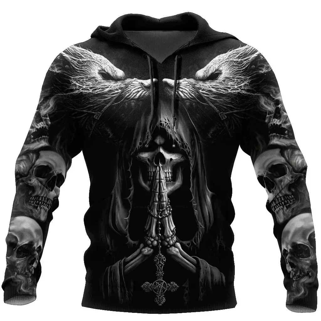 Men\'s sweatshirt 3D printed skull graphic hoodie top fashion unisex sweatshirt spring season hip hop streetwear oversized casual