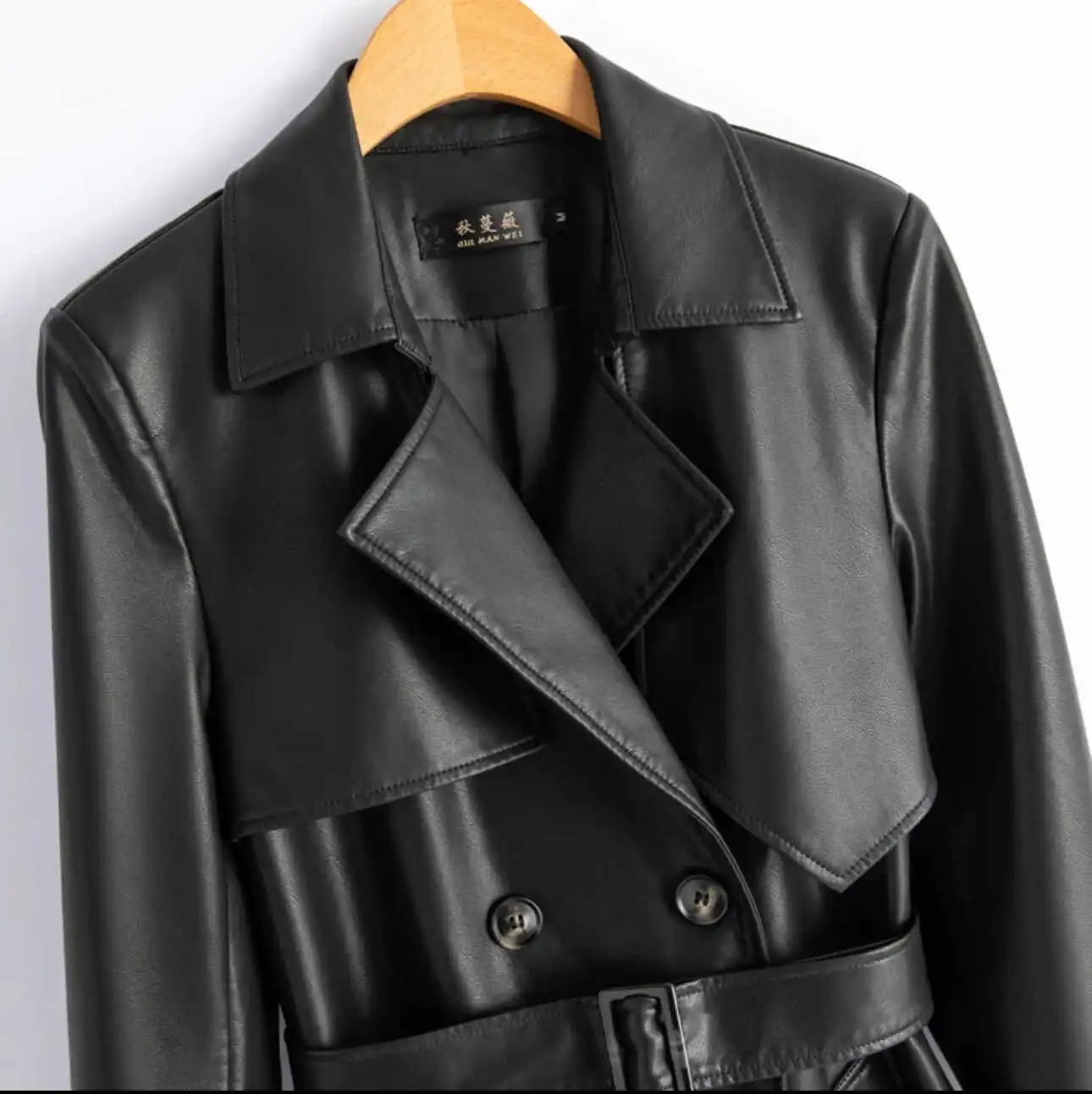 Faionable Casual Haening Leather Jaet Women's Long Slim Fit Waist Belt Windbreaker Outerwear Sli Long Sve Coat