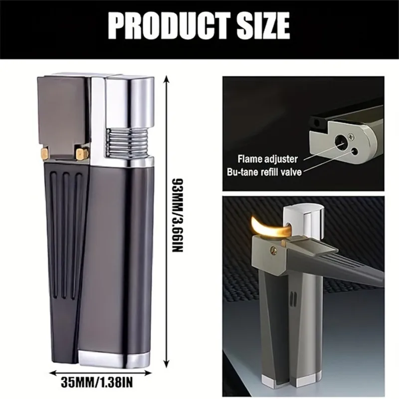 New Portable Pipe Lighter Built-in Pipe Stand Refillable Butane Window Lighter with Angled Soft Flame Gas Lighter（No Gas）