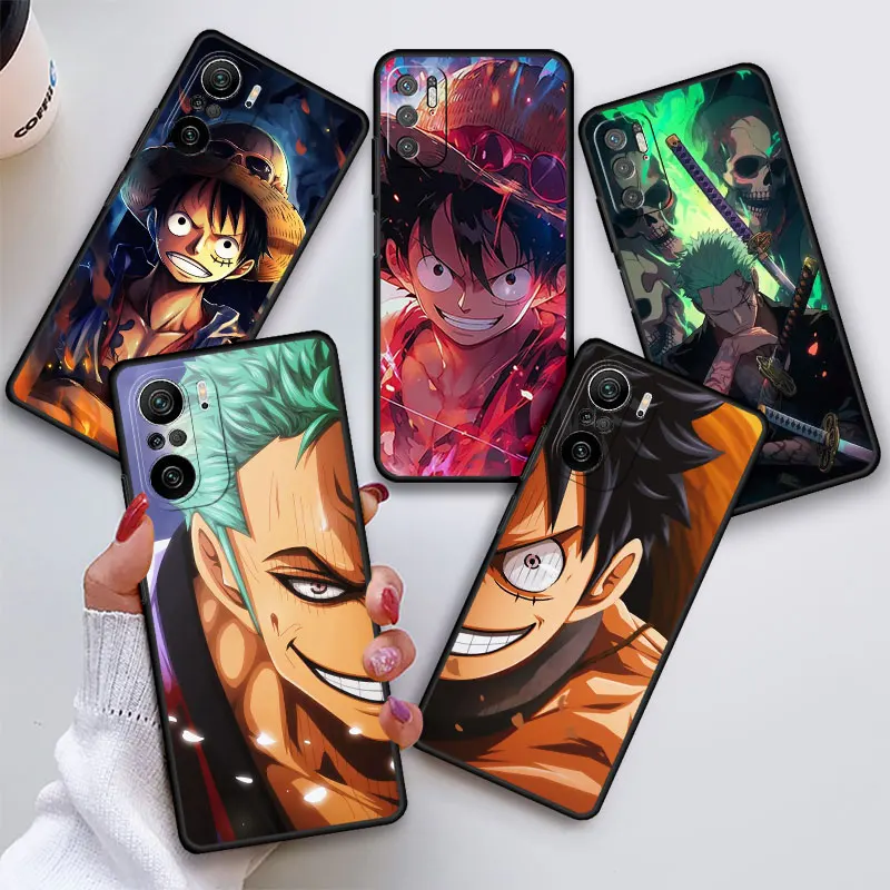 Funda Case For Xioami Redmi Note 11 10 Pro 12 9S 10S 11S 9A 9C 9T 10C K40 8 7 Black Silicone Phone Cover Luffy One-Pieces Anime