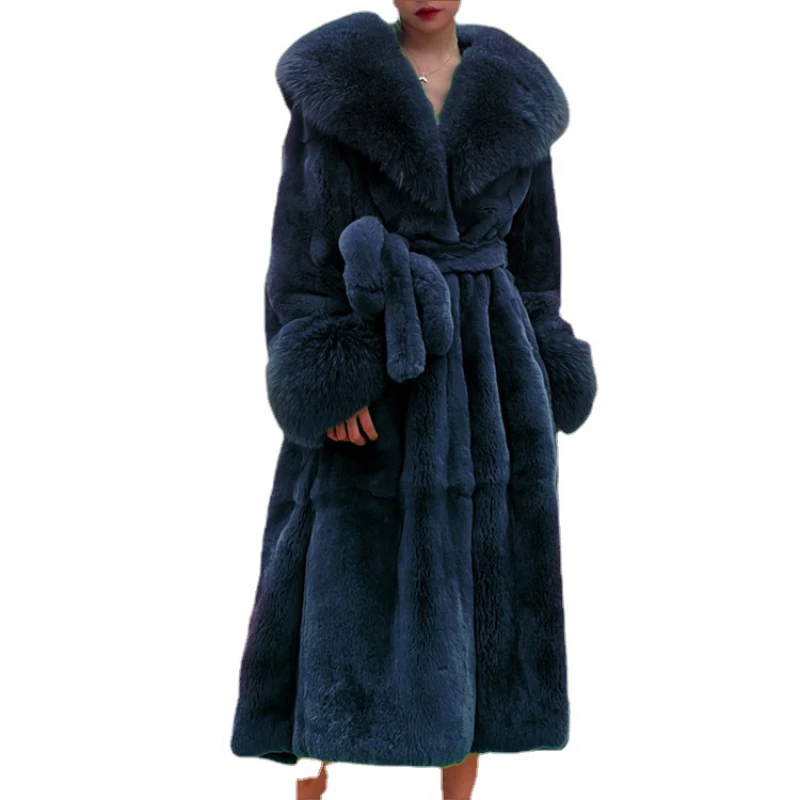 2024 Autumn and Winter Big Fur Collar Fashion Fur Coat Women's Mid-Length Thickened European and American Loose Temperament Coat