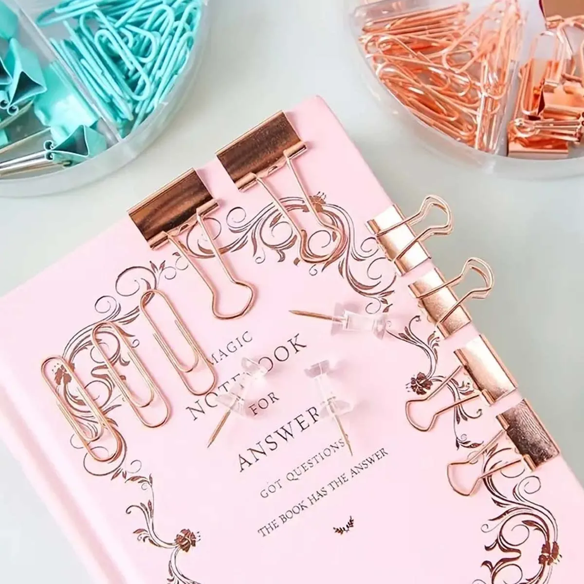 aper clip and binder set, metal binders in various sizes, cute desk office supplies, desk accessories