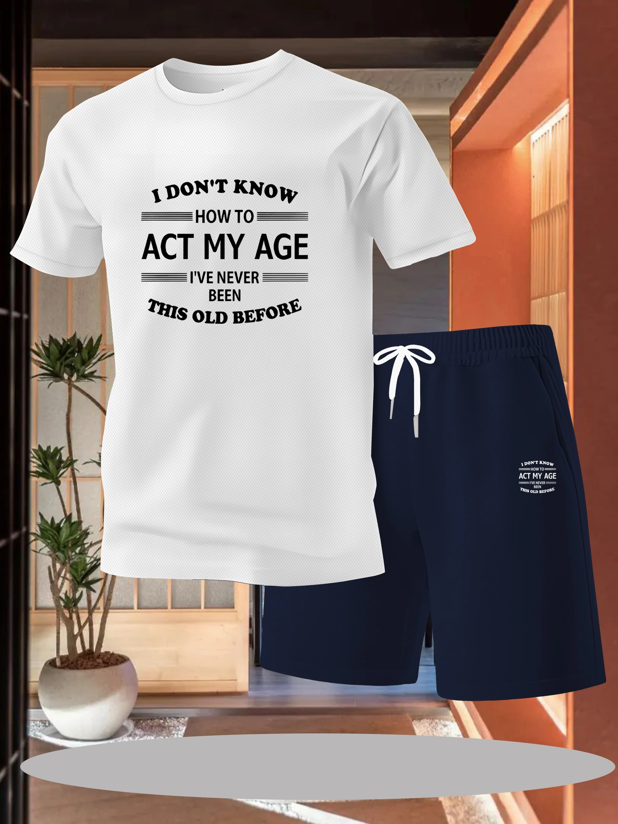 

Summer outing, 2025 men's printed T-shirt+minimalist drawstring shorts set - suitable for any occasion