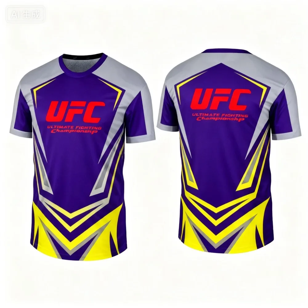 2025 موضة تنفس UFC ثلاثية الأبعاد مطبوعة الرجال القتال الصيف جديد الجولة الرقبة تي شيرت الرياضة في الهواء الطلق قصيرة الأكمام القتال
