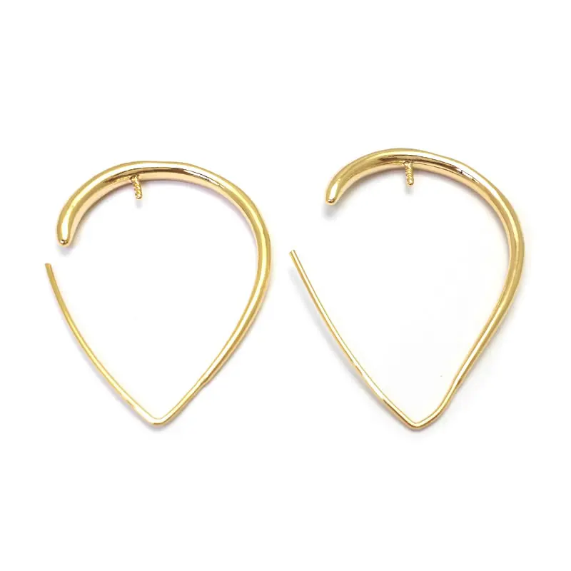 4PCS 25x36MM 30x53MM 24K Gold Color Brass with Half Hole Pin Drop Shape Earring Hooks High Quality Jewelry Accessories