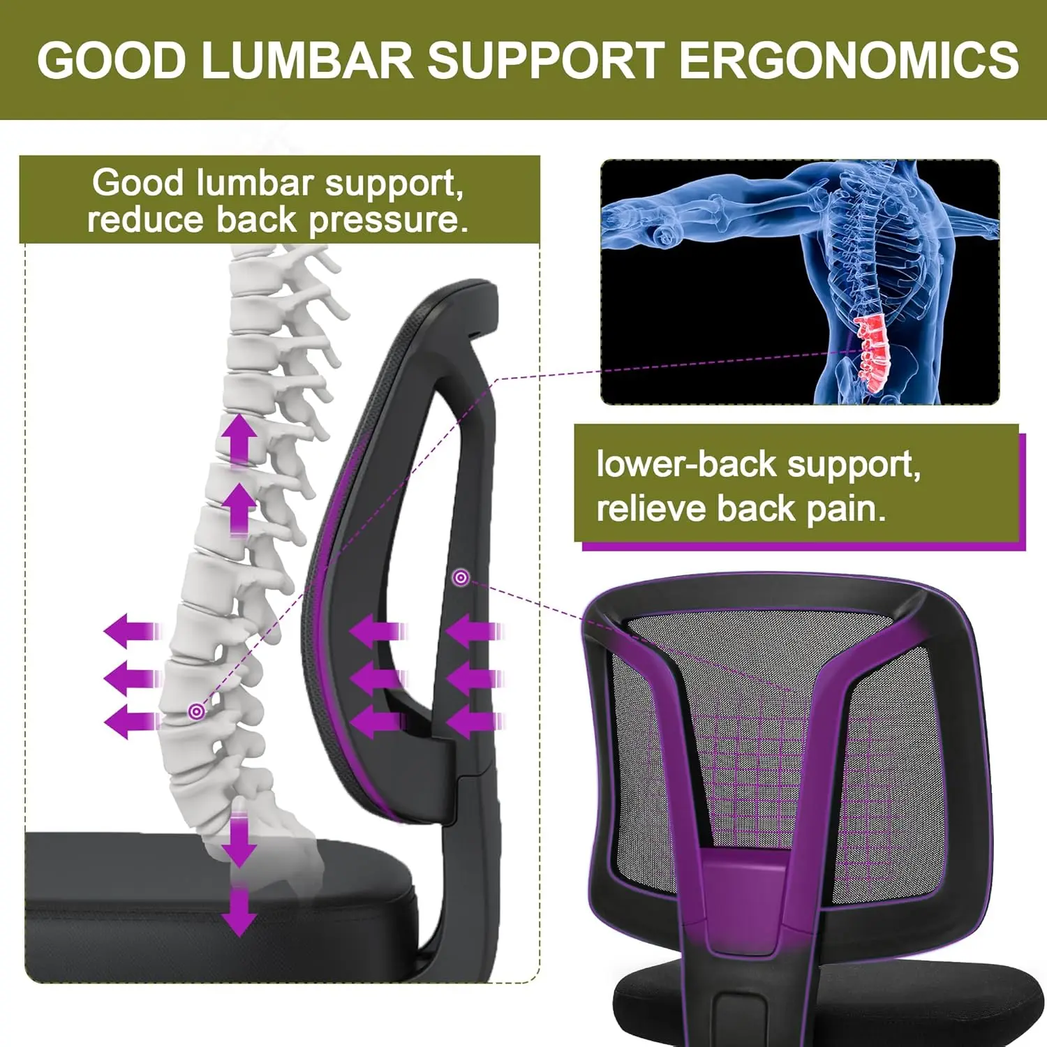 

Armless Ecgonomic Comfortable Home Office Chair Swivel With Great Cushion And Back Support For Adult And Child