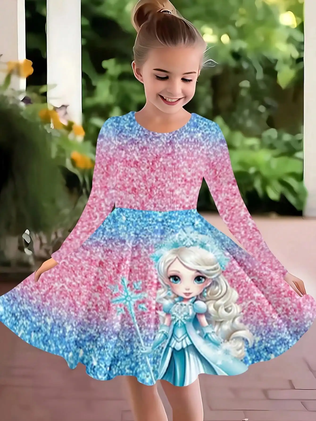 Mädchen-Einhorn-Cartoon-Kleid, kurzärmelig, sommerlich, lässig, Rundhalsausschnitt, 3D-gedruckt, geeignet für Teenager-Mädchen als Prinzessinnenkleid – Detail 7