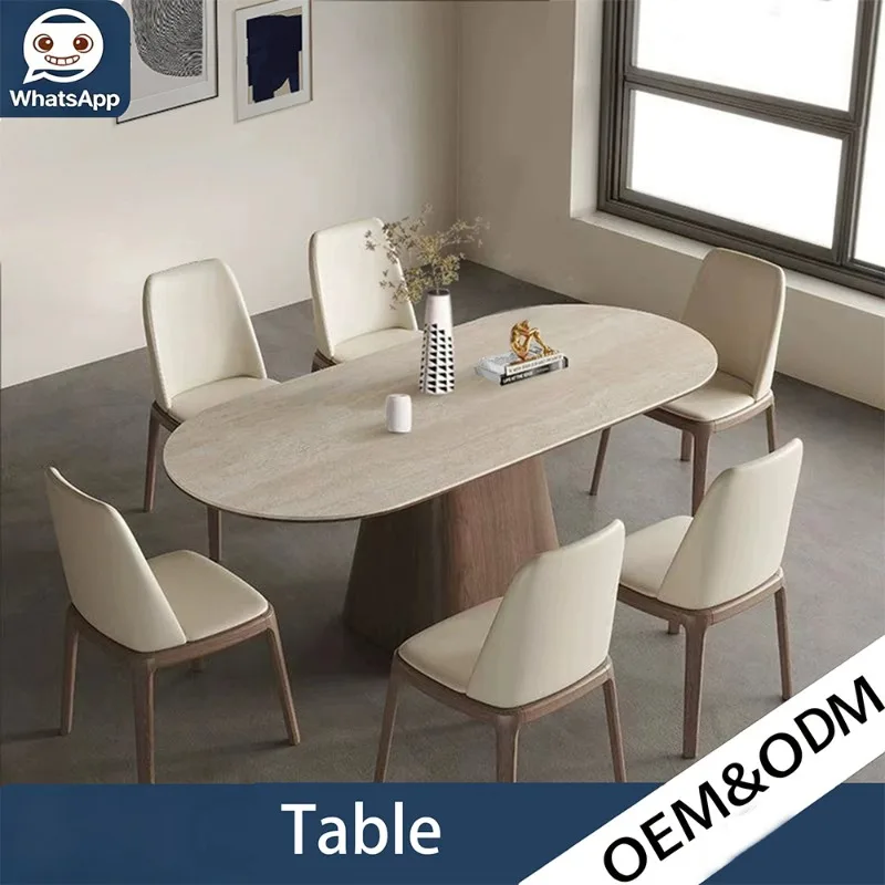 Rock Slab Dining Table Set, Modern Minimalist Rectangular Solid Wood Retro Dining Set for Small Apartment Home Dining Room