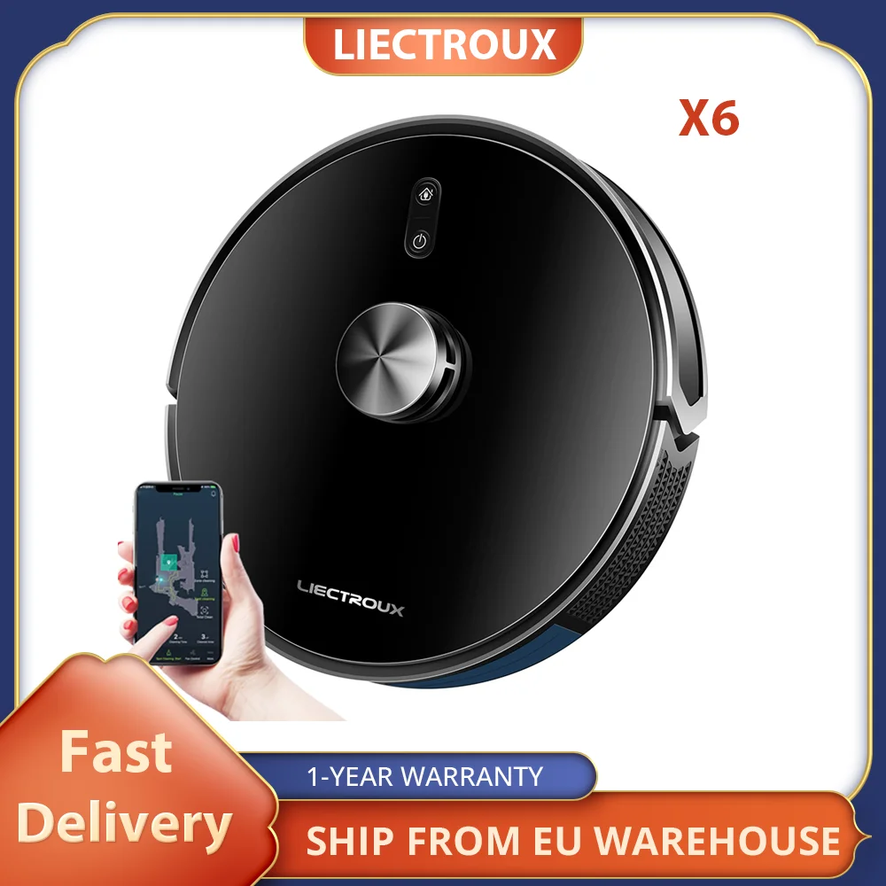 Liectroux X6 Robot Vacuum Cleaner, 6500Pa Suction 28W, Multiple Floors Maps, 5 Maps Saved,LDS Laser Navigation, App Control