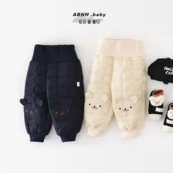 Winter Baby Boys Cotton Pants Thickened Cute Cartoon Teddy Bear Warm Newborns Boys Pants Solid Warm Infants Boys Trousers