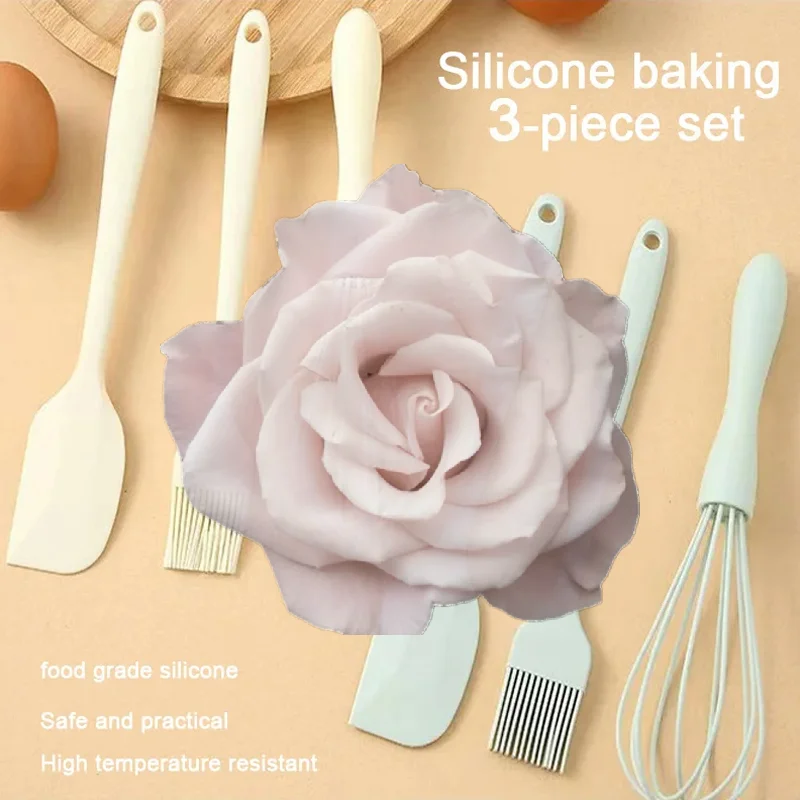 Popular 3pcs Baking Set Food Grade Silicone Heat Resistant Cream Scraper Egg Beater Grease Brush Kitchen Cake Baking Tools