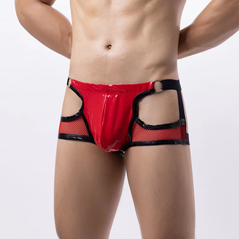 Pornos Men Faux Leather Thong G-string String Exotic Open Butt Lingerie Gay Panties Latex Nightwear Boxer Briefs Fetish Clubwear