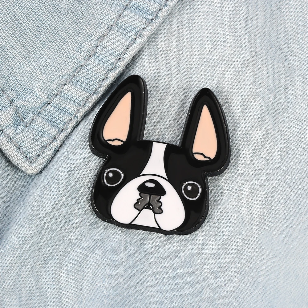 Black and White Dog Brooch  French Bulldog for Pocket Pin Jacket Backpack Cute Animal Jewelry Gifts