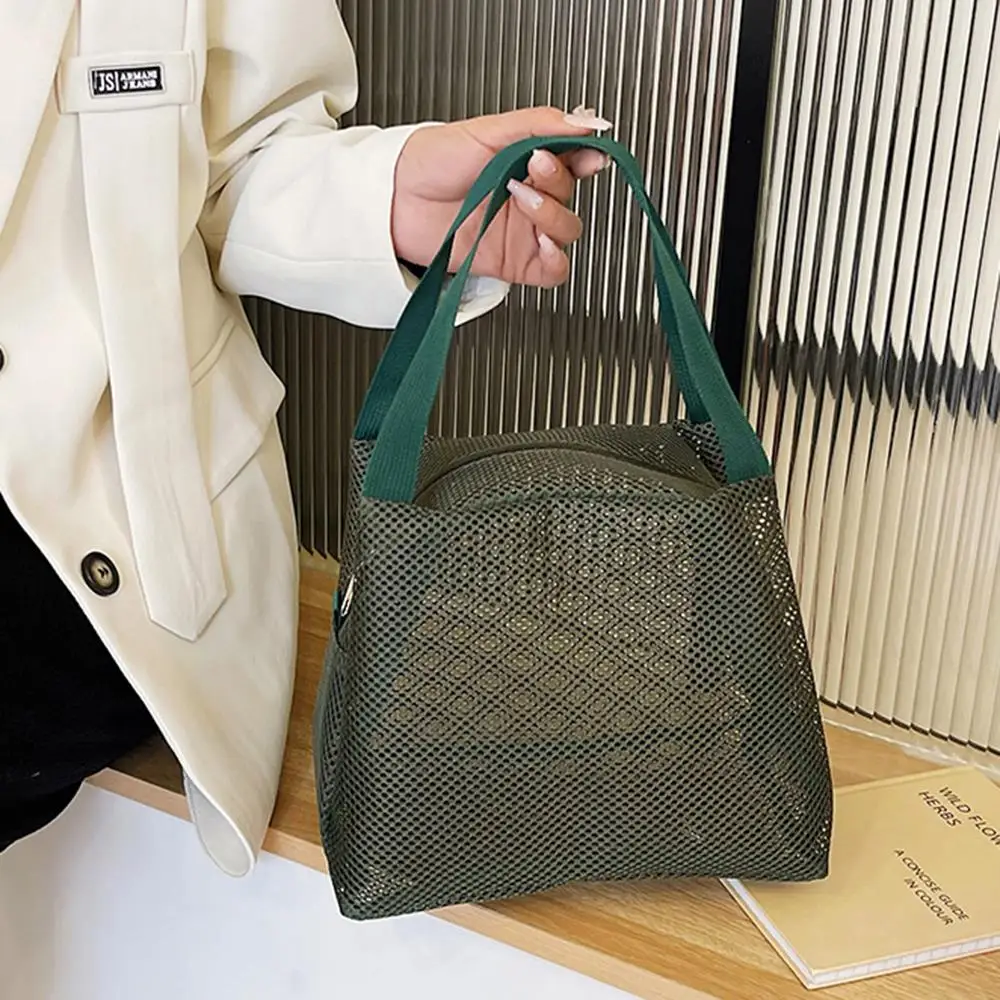 ハンドル付き大容量メッシュバッグ,トラベルコスメティックポーチ,ポータブルメイクアップバッグ,ジッパーポーチ,ビーチバッグ,新品,2024