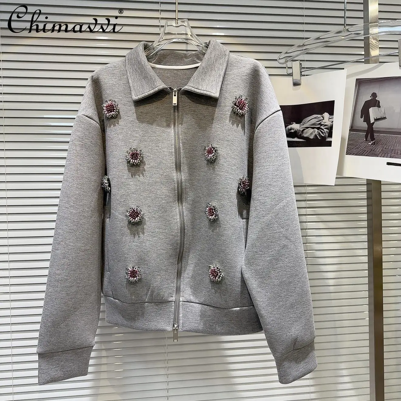 2025 Spring New Fashion Sweet Cool Girl Nail Diamond Flower Space Cotton Jacket Heavy Industry Skirt 2-piece Sets Womens Outfits