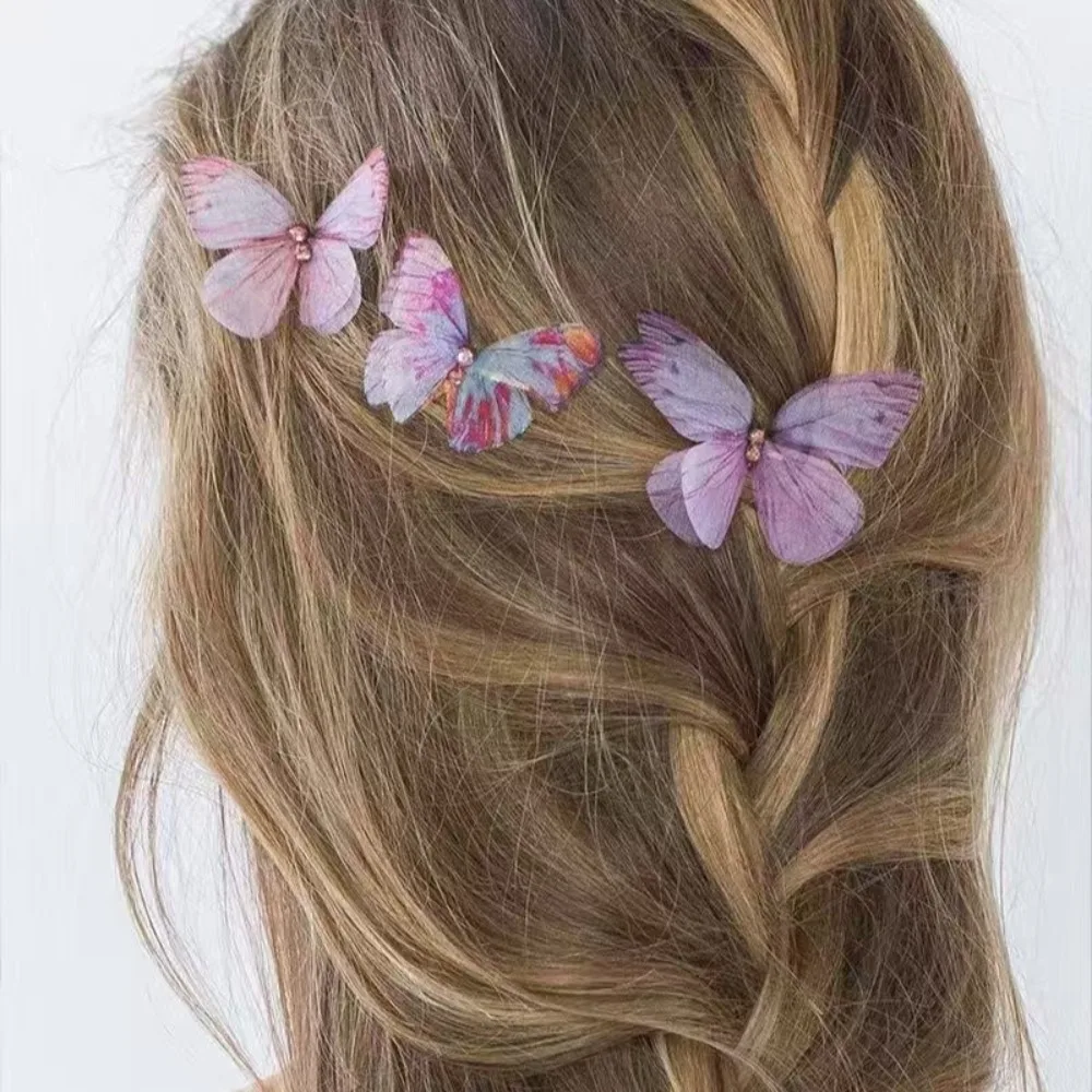 5/10 Stück Prinzessinnen-Netz-Haarspangen mit Farbverlauf und Doppelschicht-Schmetterlingen, Niedliche Mädchen-Haarklammern, Tägliche Kopfbedeckung für Kinder, Haaraccessoires – Detail 6