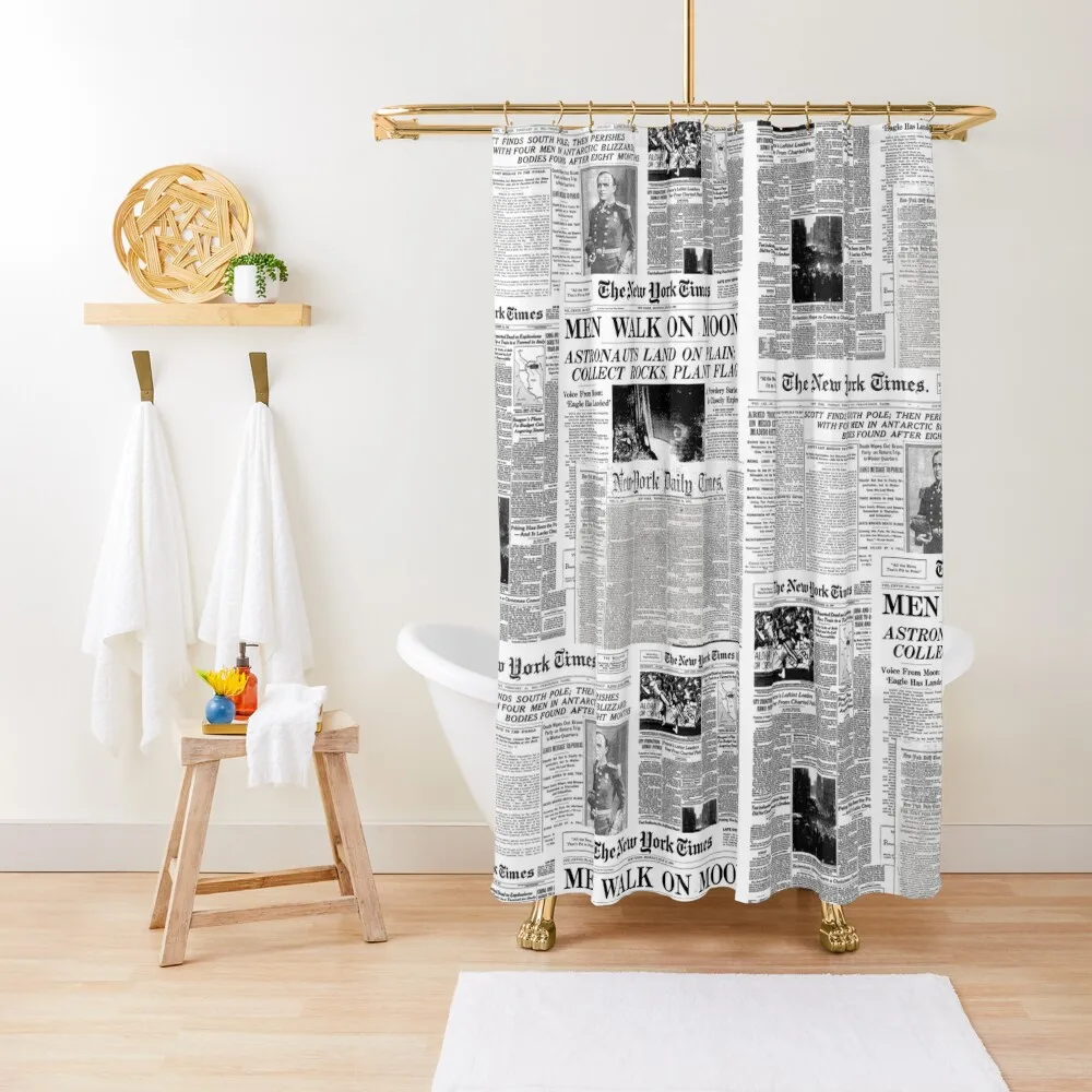 Newspaper print [white] Shower Curtain Bath Curtain Bathroom And Shower Curtains