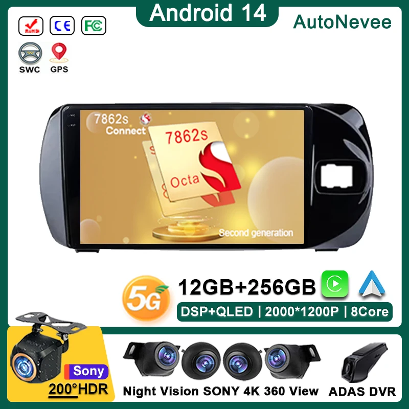 

Android 14 Car radio For Toyota Vitz 3 XP 130 2014 - 2019 Car Player Stereo GPS Navigation Auto Radio Screen No 2Din Dash Cam