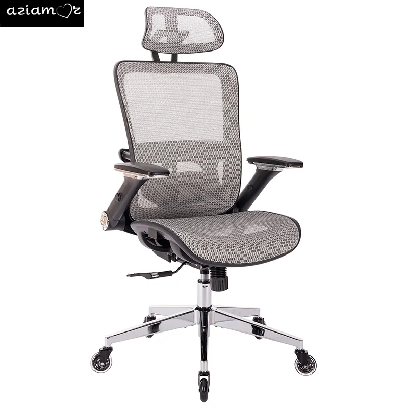 GREY Ergonomic Mesh Office Chair, High Back - Adjustable Headrest with Flip-Up Arms, Tilt and lock Function, Lumbar Support and