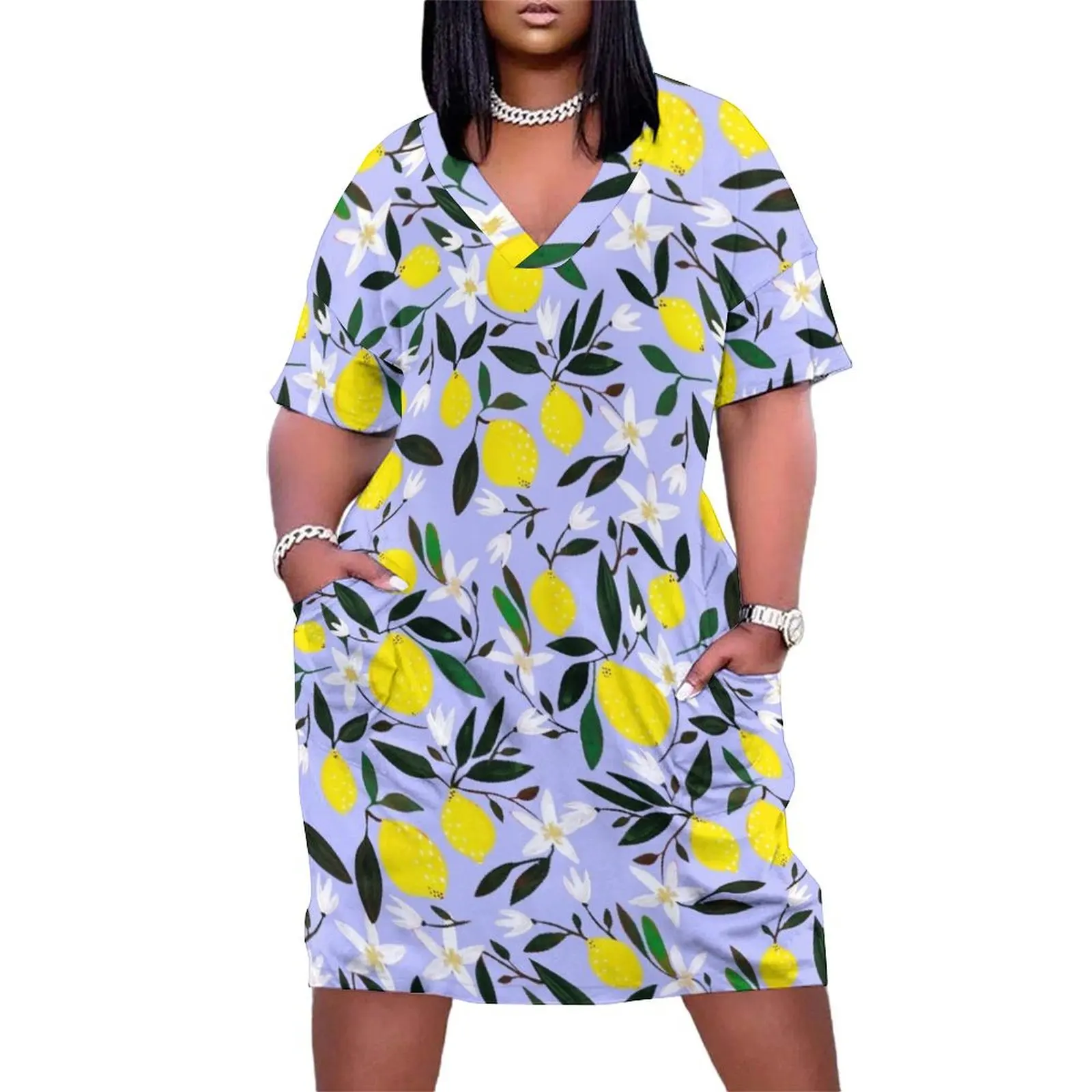 

Lemons Blue Loose Pocket Dress Long veiled dresses women's summer clothing 2025 evening dresses ladies