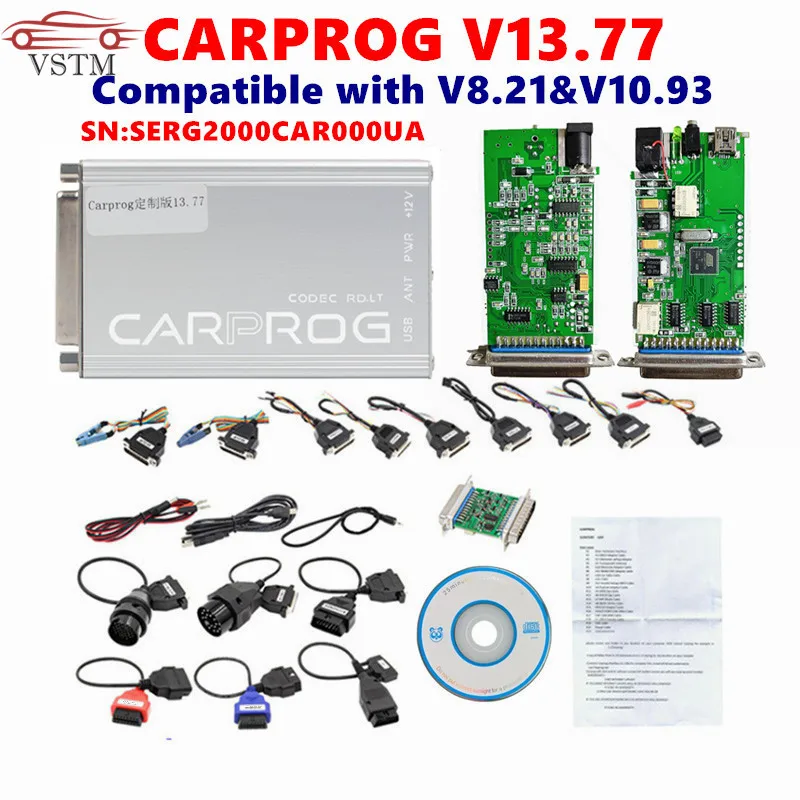 Newest Online Carprog 13.77 Full Adapters with keygen Car Prog 8.21/V10.93 Iprog Pro V86 For Air`bag/Radio/IMMO ECU Repair Tool