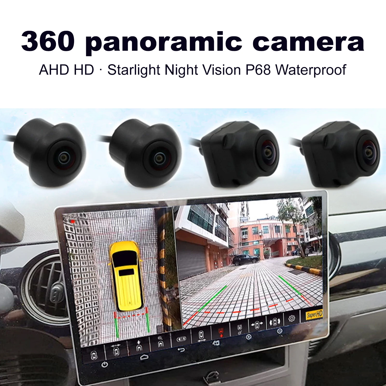 360 Vehicle Camera Panoramic Surround View 1080P AHD Right+Left+Front+Rear View Camera System Of Android Auto Radio Night Vision