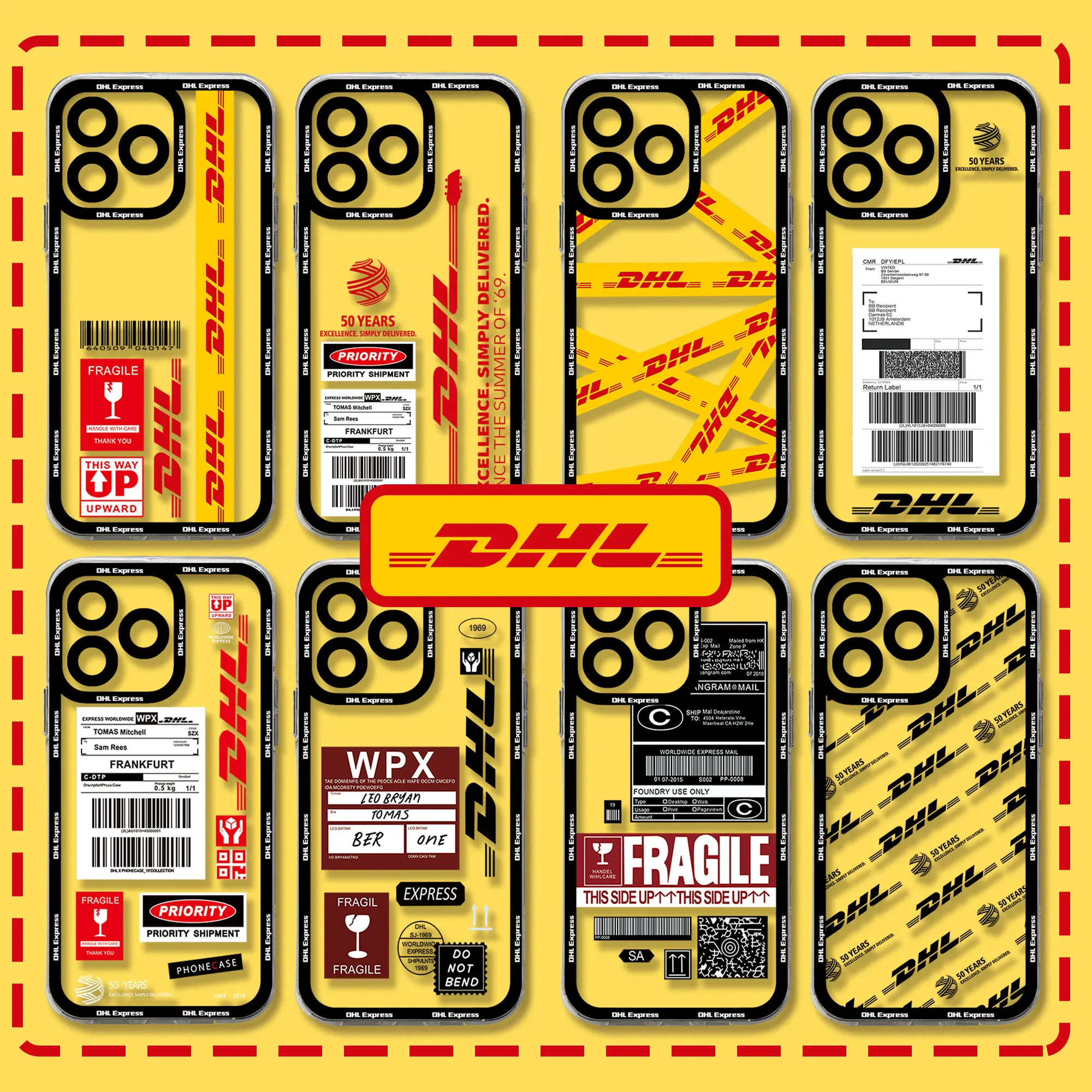 DHL Express 50th Phone Case For Samsung S24 S23 S22 S21 S20 S10 FE Note20 Note10 Plus Ultra Lite 5G Clear Soft TPU Cover